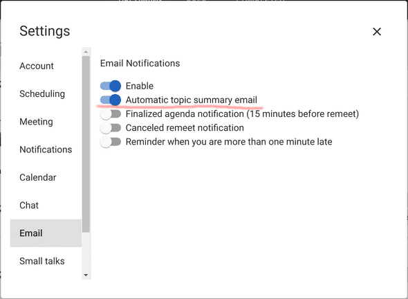 email notification settings