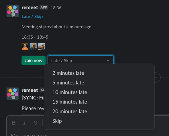 Slack late/skip