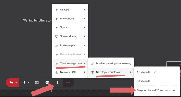 More options > Time management > Next topic countdown > Beep for the last 10 seconds 