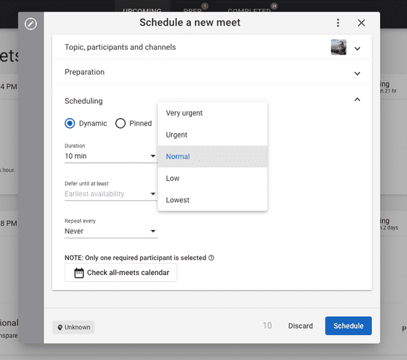 Urgency selector when creating a topic in Remeet